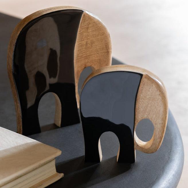 Vier Olifanten Mangohout Zwart/Donkerbruin Set van 4 - Beeld - J-Line - livinglovely.nl