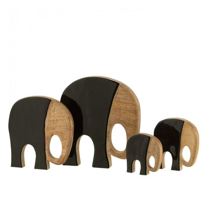 Vier Olifanten Mangohout Zwart/Donkerbruin Set van 4 - Beeld - J-Line - livinglovely.nl