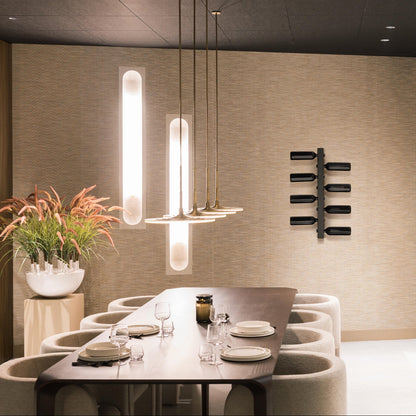 Vinova wijnrek voor 6 flessen van Steelful, zwart staal aan de wand in een interieur