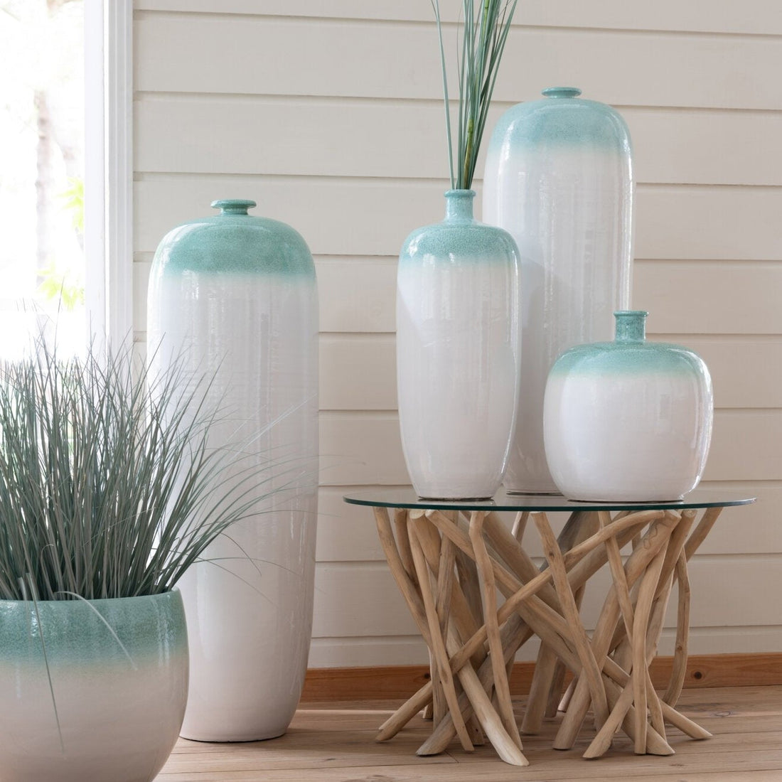 Vloervaas Keramiek Mintgroen/Wit Small J-Line