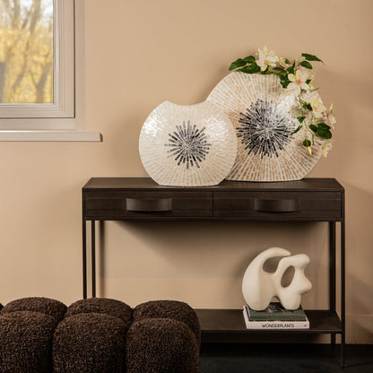 Vojtech White oval poly shell bamboo pot ombre L PTMD - Vaas - PTMD - livinglovely.nl