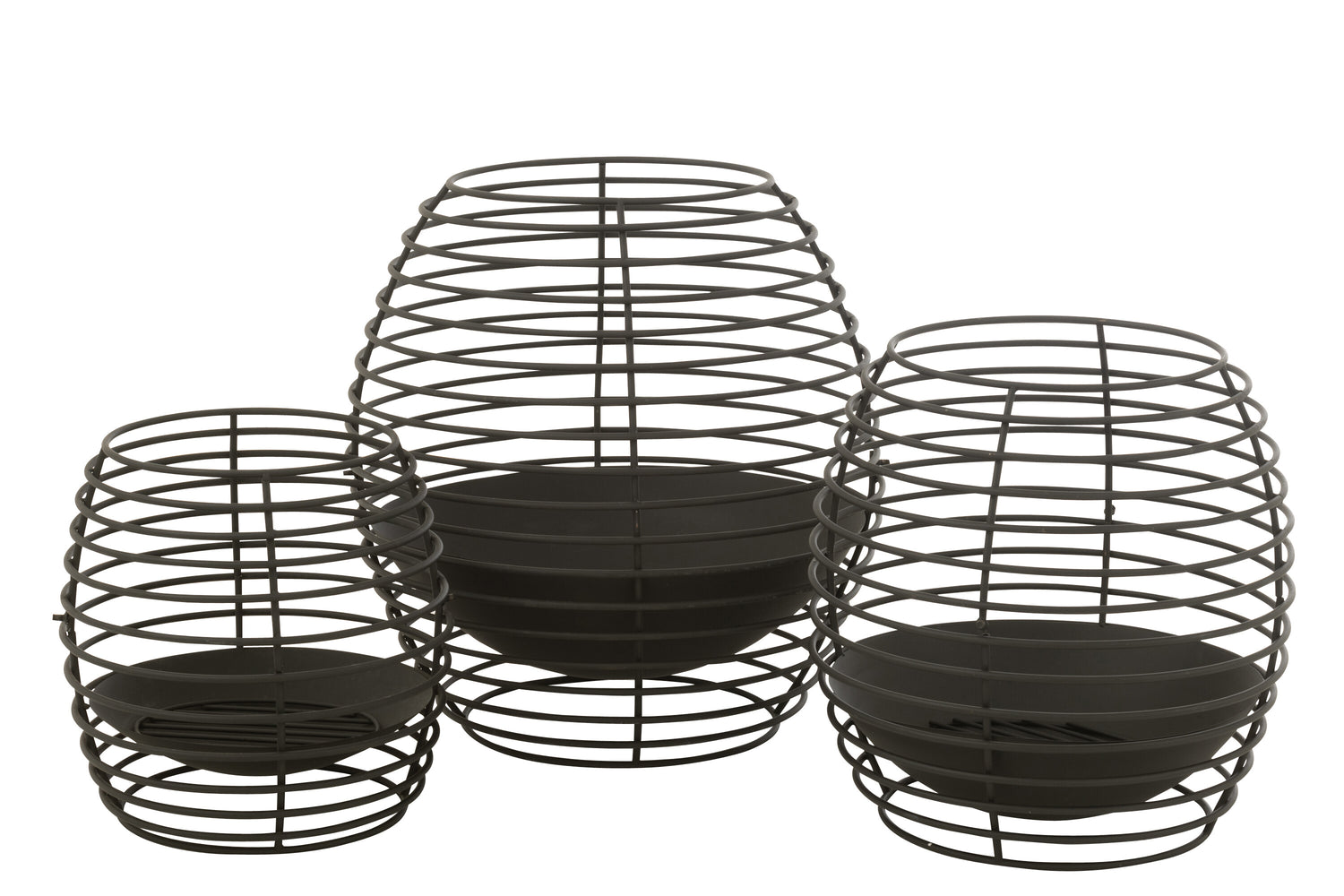 Vuurkorf Rond Ringen Metaal Zwart Large Dia59xH64cm J-Line - Buitenhaard - J-Line - livinglovely.nl