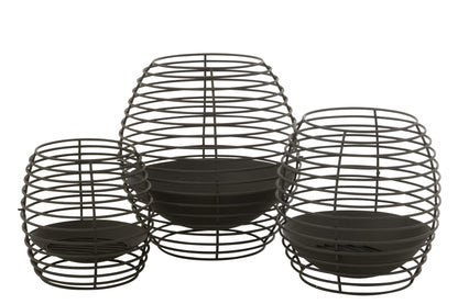 Vuurkorf Rond Ringen Metaal Zwart Large Dia59xH64cm J-Line - Buitenhaard - J-Line - livinglovely.nl