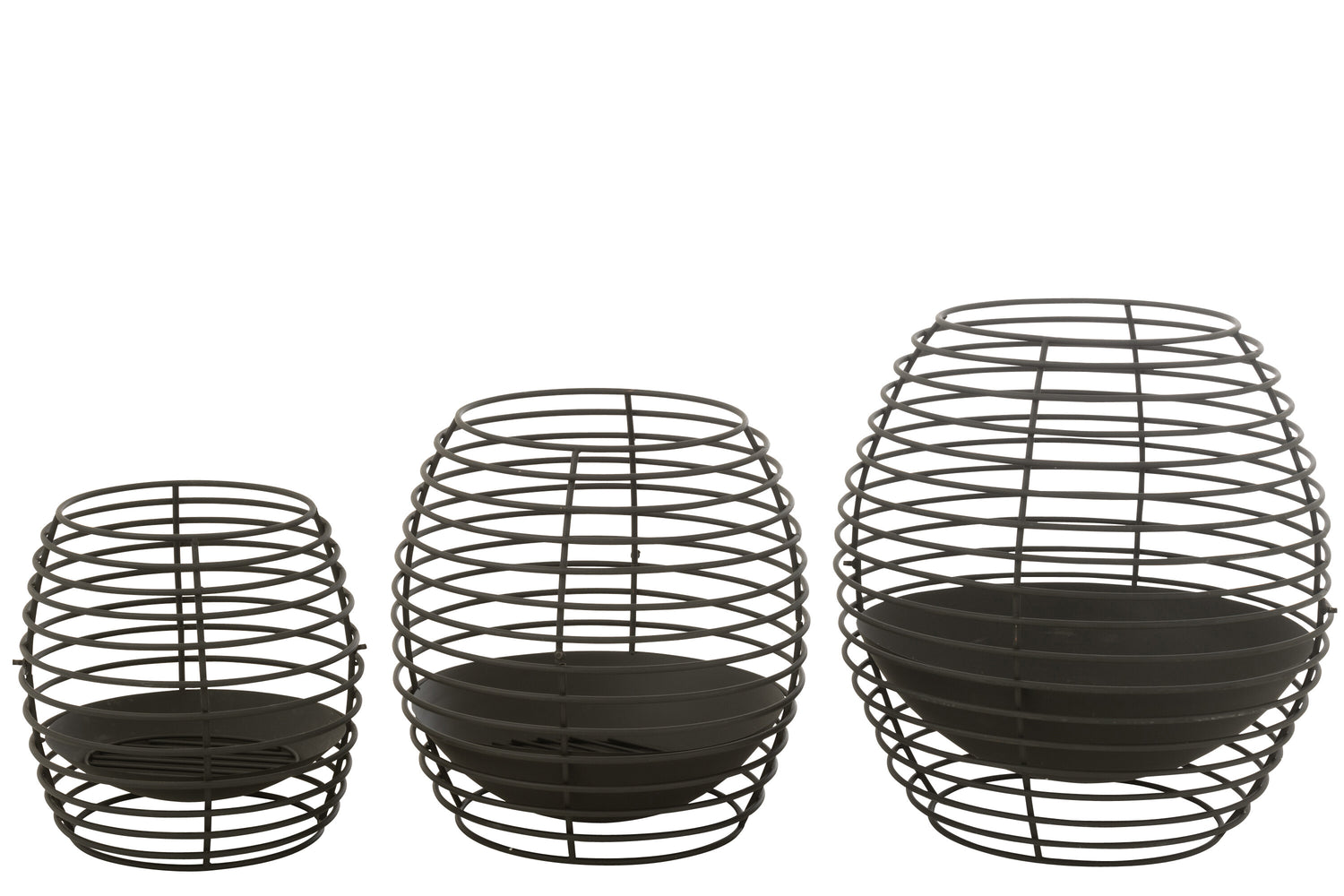 Vuurkorf Rond Ringen Metaal Zwart Large Dia59xH64cm J-Line - Buitenhaard - J-Line - livinglovely.nl