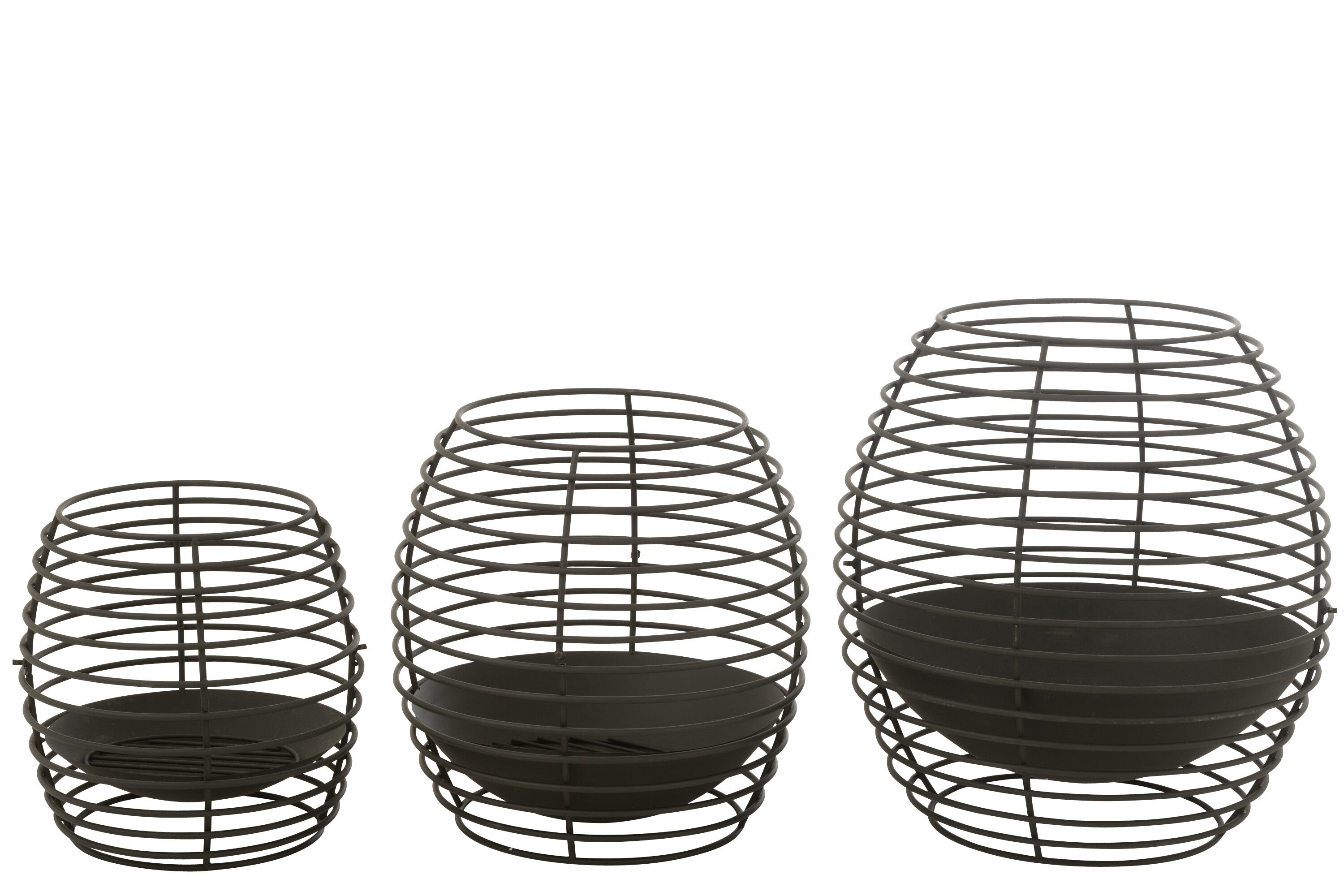 Vuurkorf Rond Ringen Metaal Zwart Large Dia59xH64cm J-Line - Buitenhaard - J-Line - livinglovely.nl