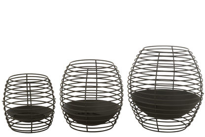 Vuurkorf Rond Ringen Metaal Zwart Large Dia59xH64cm J-Line - Buitenhaard - J-Line - livinglovely.nl