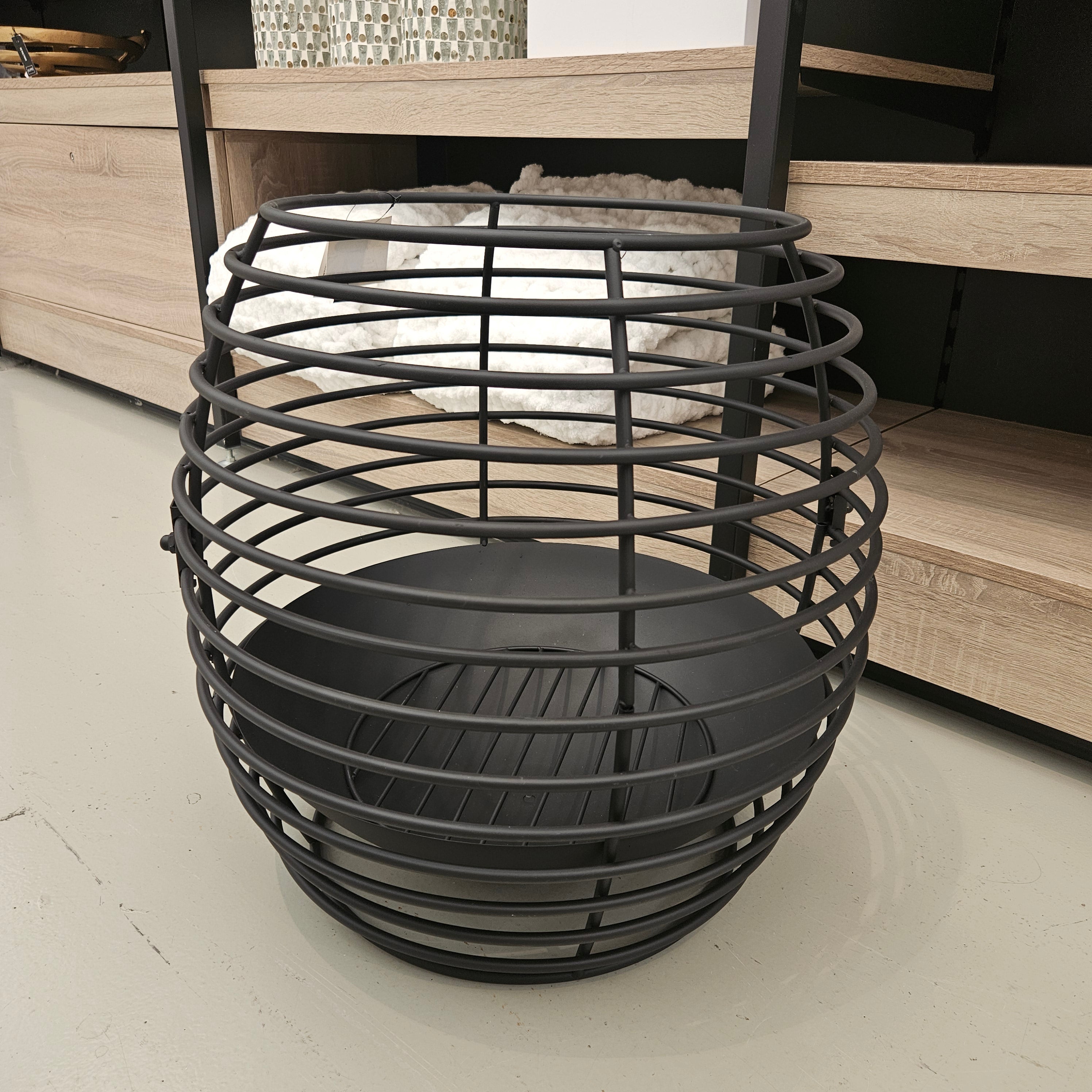 Vuurkorf Rond Ringen Metaal Zwart Medium Dia50xH50cm J-Line - Buitenhaard - J-Line - livinglovely.nl