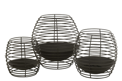 Vuurkorf Rond Ringen Metaal Zwart Small Dia40xH40cm J-Line - Buitenhaard - J-Line - livinglovely.nl