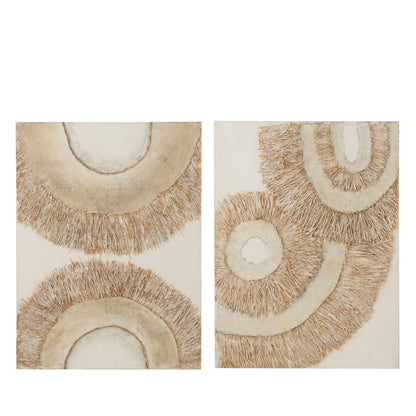 Wanddecoratie Ibiza Canvas/Verf Creme/Wit Set van 2 - Schilderij - J-Line - livinglovely.nl