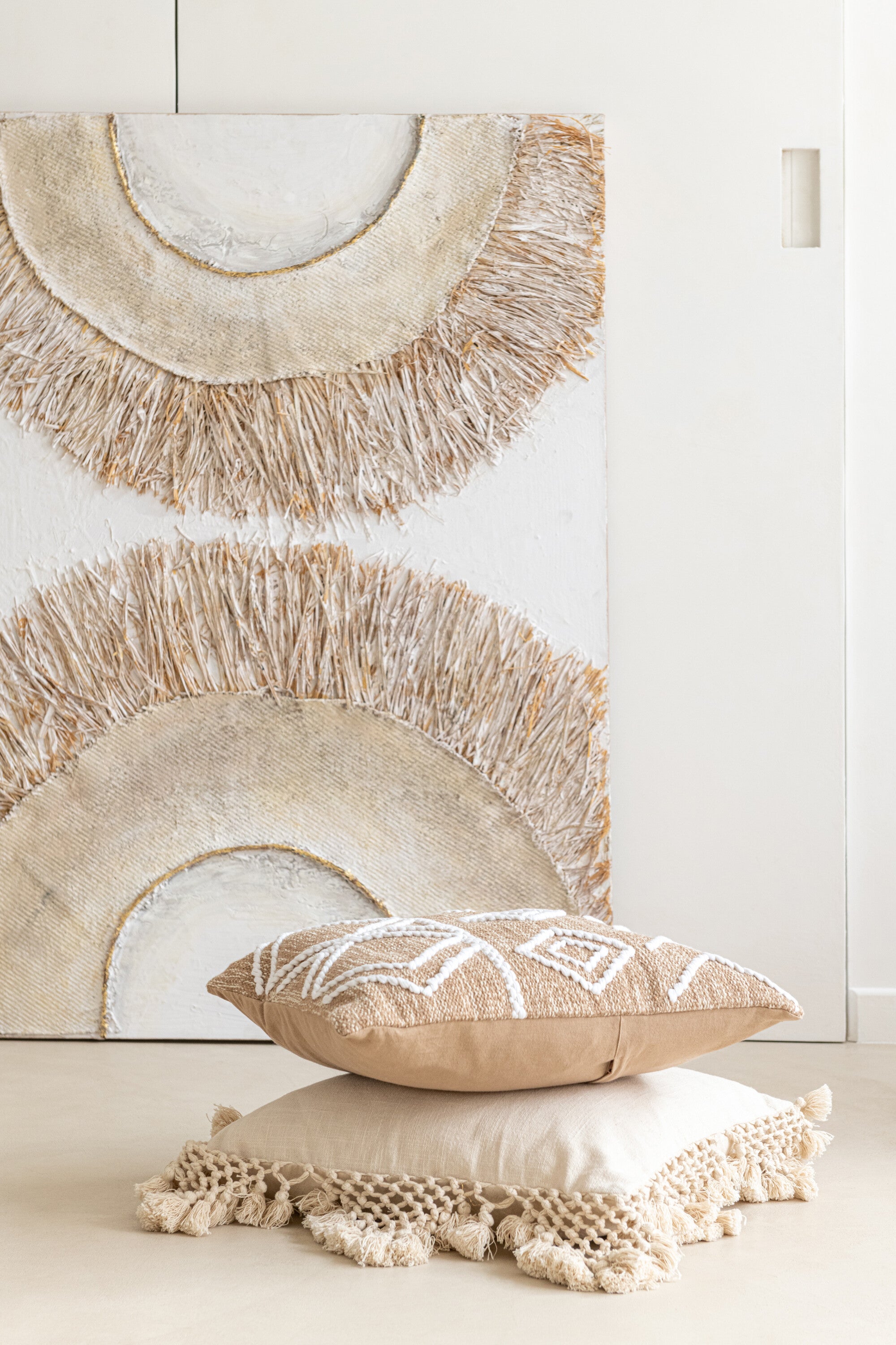Wanddecoratie Ibiza Canvas/Verf Creme/Wit Set van 2 - Schilderij - J-Line - livinglovely.nl