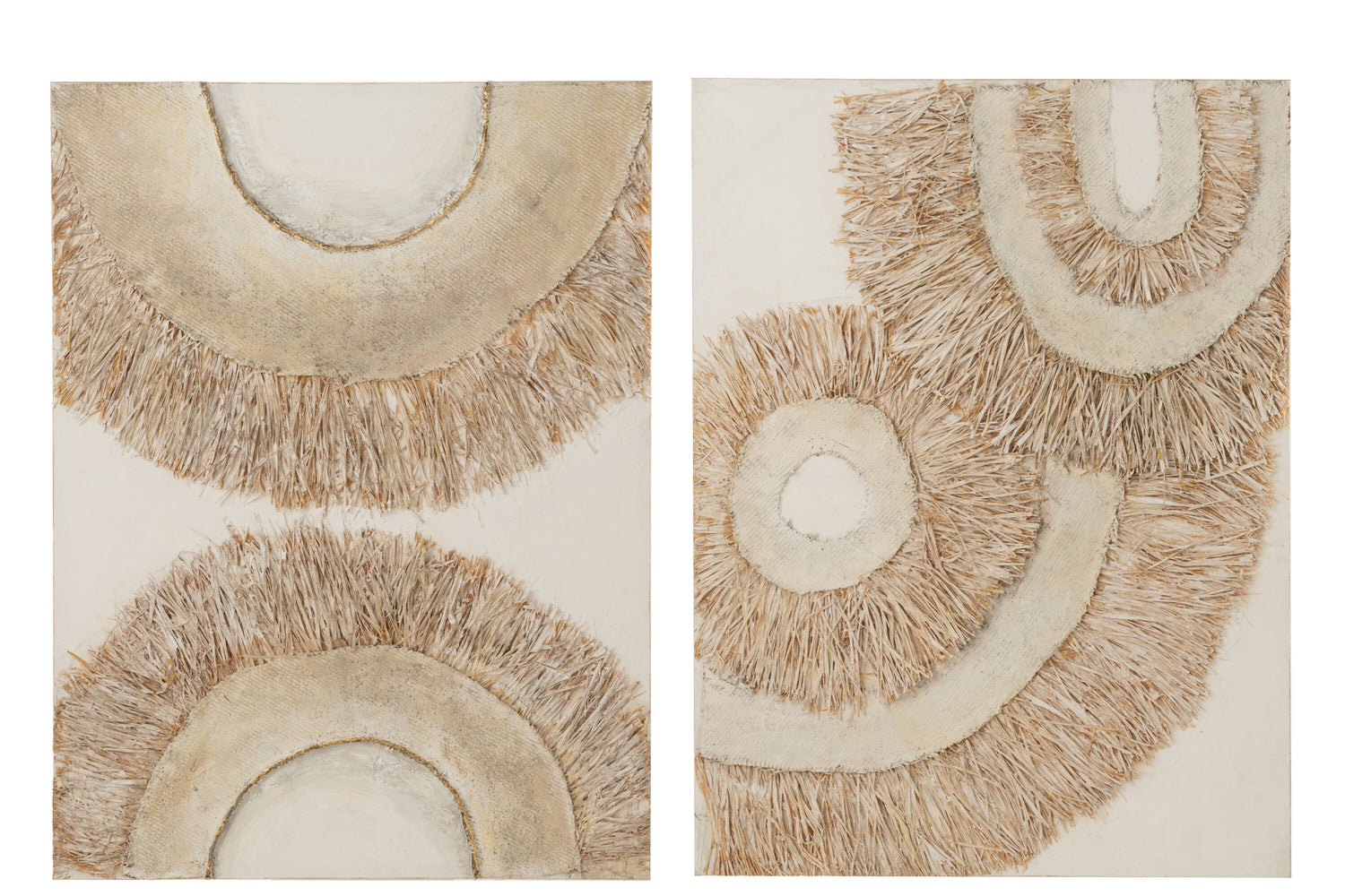 Wanddecoratie Ibiza Canvas/Verf Creme/Wit Set van 2 - Schilderij - J-Line - livinglovely.nl