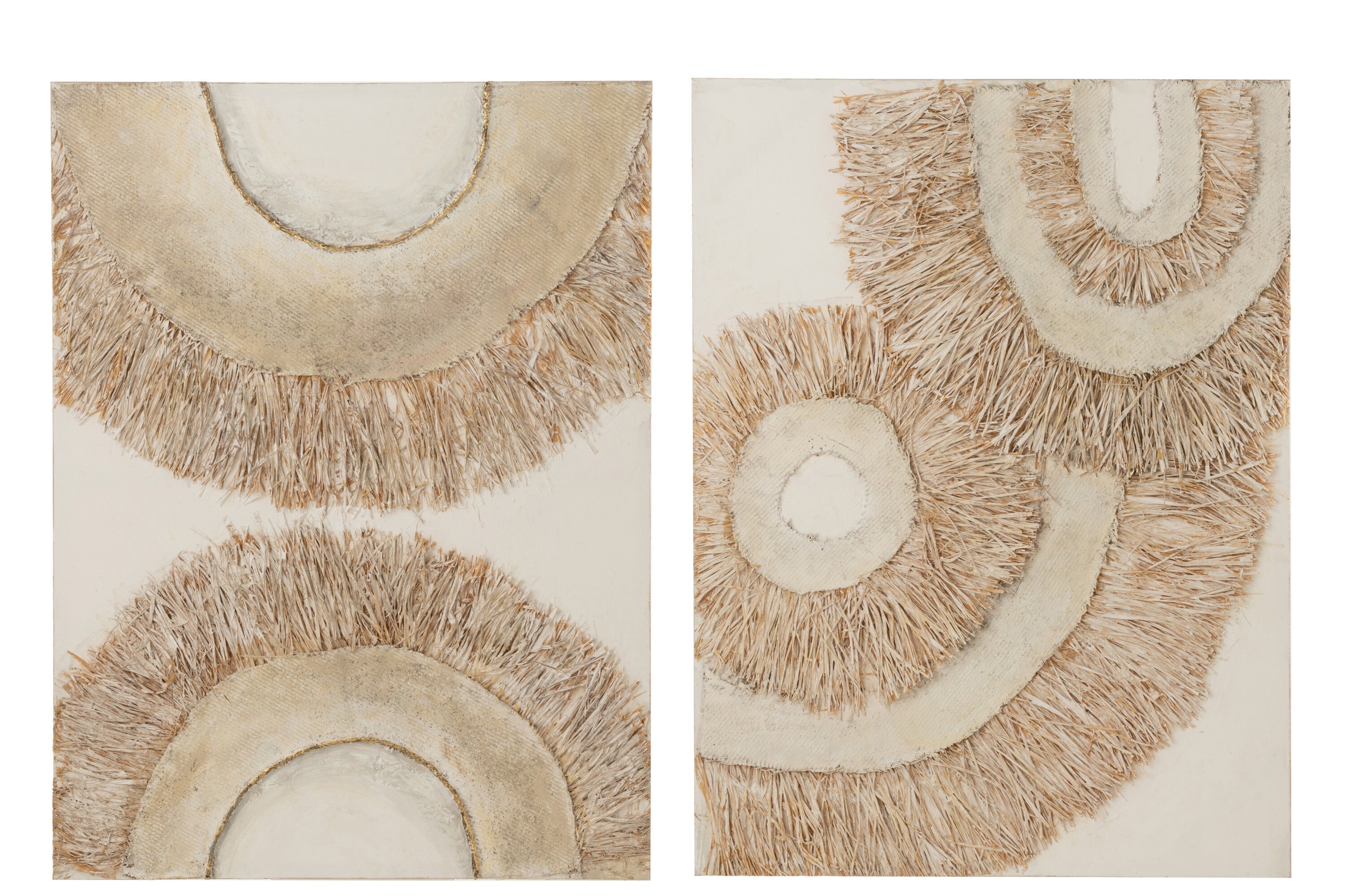 Wanddecoratie Ibiza Canvas/Verf Creme/Wit Set van 2 - Schilderij - J-Line - livinglovely.nl