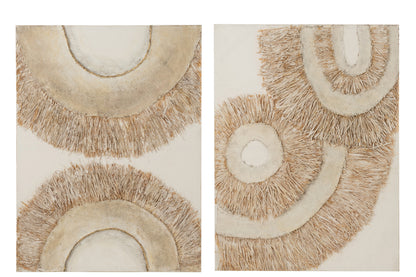 Wanddecoratie Ibiza Canvas/Verf Creme/Wit Set van 2 - Schilderij - J-Line - livinglovely.nl