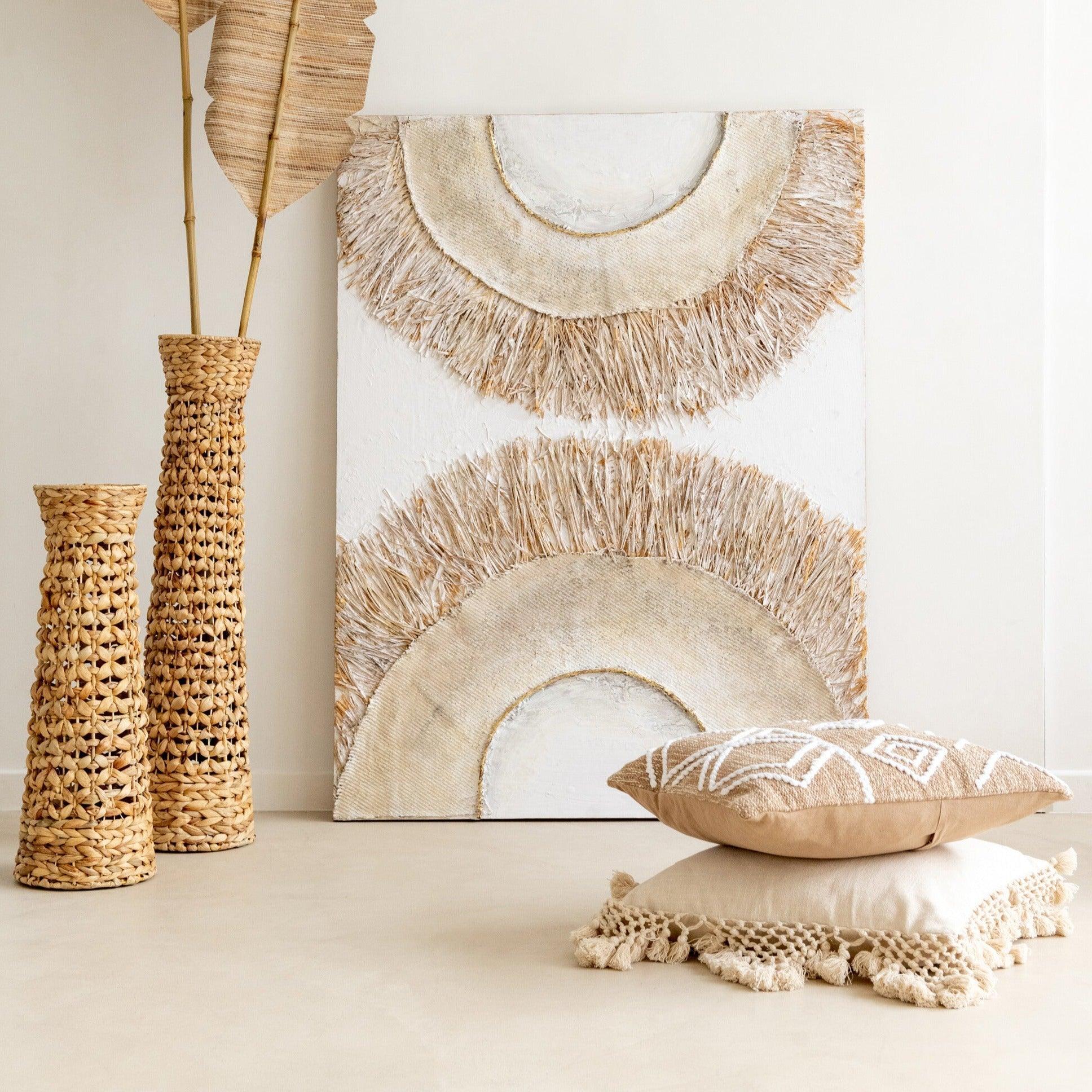 Wanddecoratie Ibiza Canvas/Verf Creme/Wit Set van 2 , Wanddecoratie , J-Line , livinglovely.nl