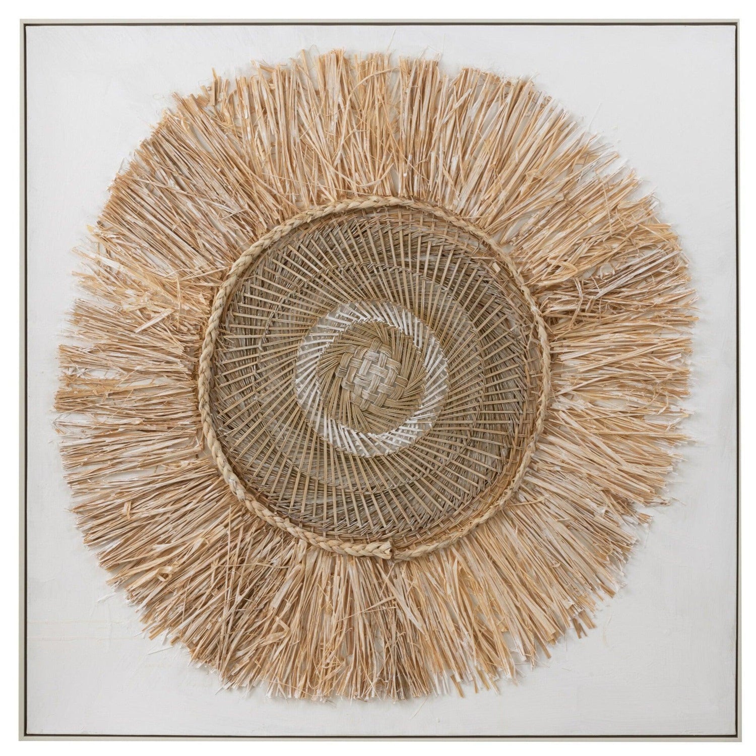 Wanddecoratie Ibiza Circle Canvas/Paint Cream/White Large - Schilderij - J-Line - livinglovely.nl