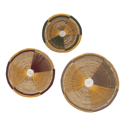 Wanddecoraties Isla van MUST Living, set van drie ronde panelen met textiel
