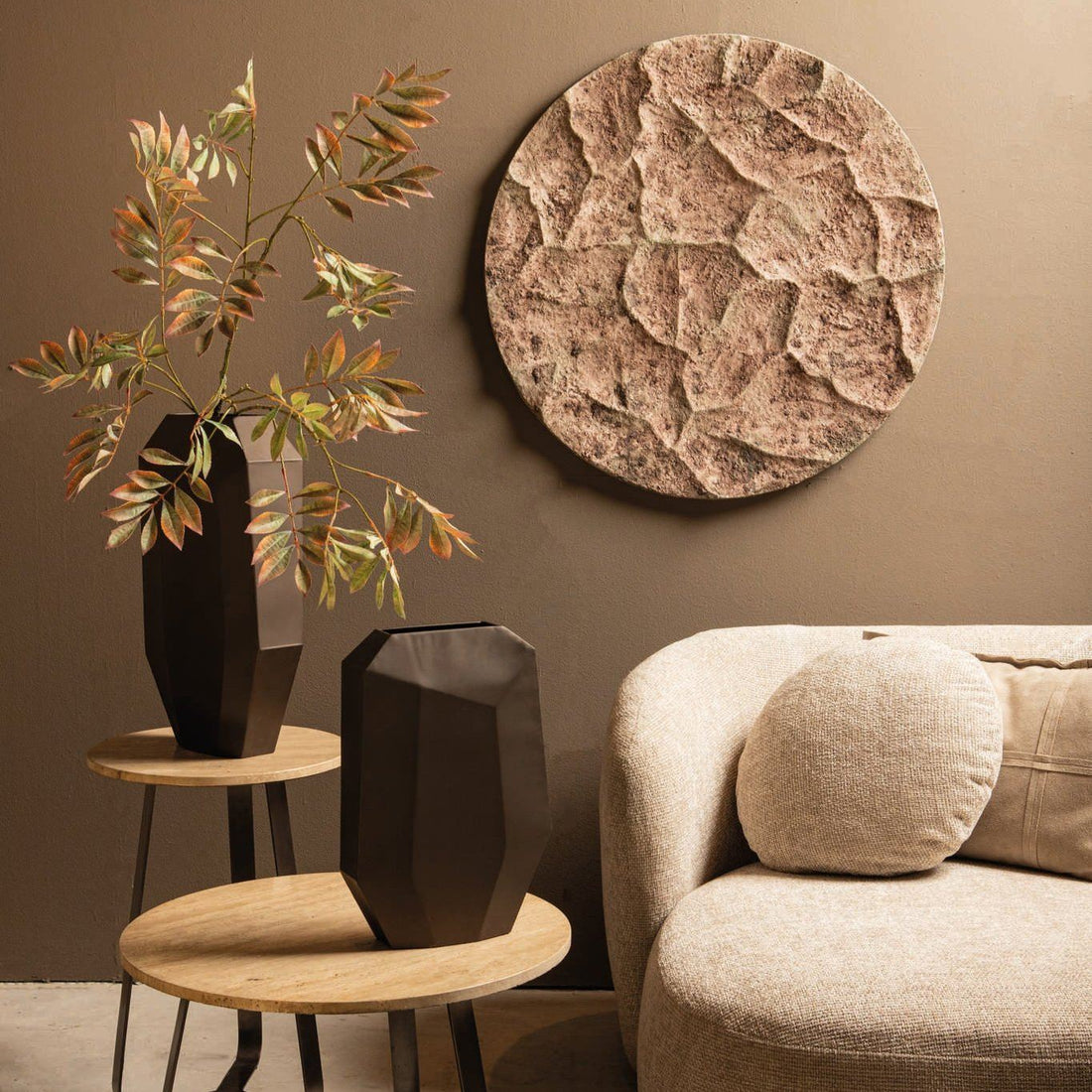 Wandpaneel Rafet L - Ø80cm - Cement - Grijs PTMD - Wandpaneel - PTMD - livinglovely.nl