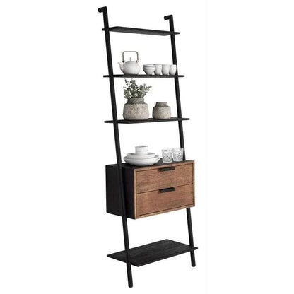 Wandrek Cosmo van DTP Home, zwart metalen frame met houten planken