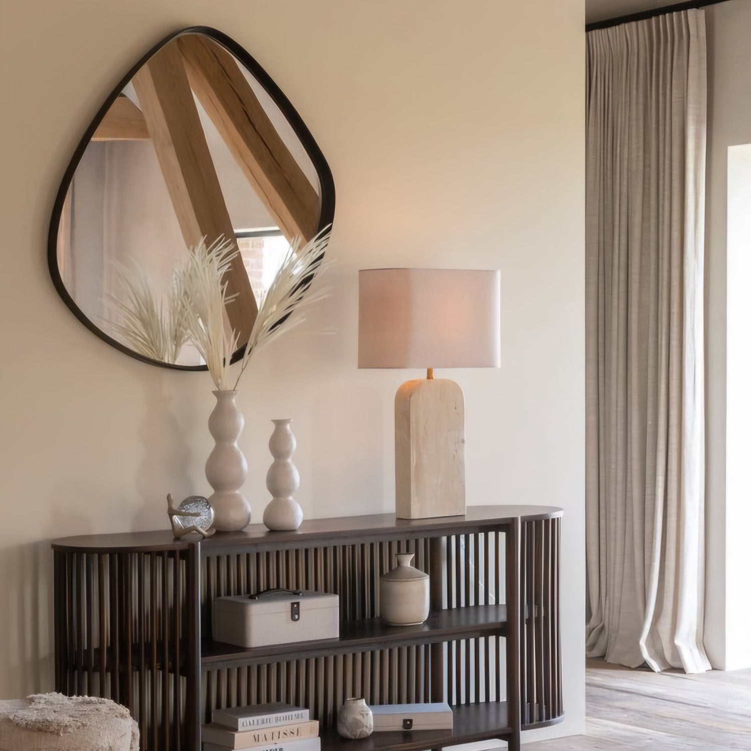 Wandspiegel Abstract Spiegel/Mdf Donkerbruin Large - Spiegel - J-Line - livinglovely.nl