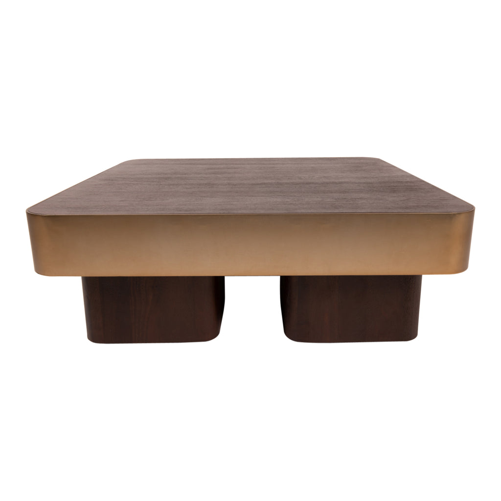 Warren Coffee Table 90x90x31 brown wood gold metal PTMD - Salontafel - PTMD - livinglovely.nl