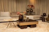 Warren Coffee Table 90x90x31 brown wood gold metal PTMD - Salontafel - PTMD - livinglovely.nl