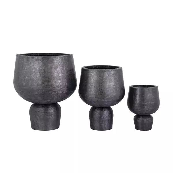 Wayan Bloempotten - Aluminium - Zwart - Set van 3 PTMD - Pot - PTMD - livinglovely.nl