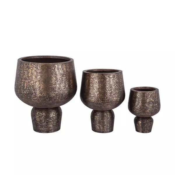 Wayan Copper brushed aluminum pot with base Set van 3 - Pot - PTMD - livinglovely.nl