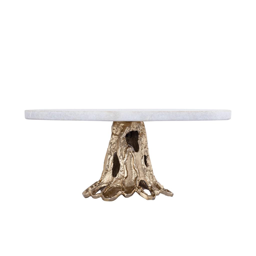 Wayson White Marble alu cake plate champagne base PTMD - Keukenaccessoire - PTMD - livinglovely.nl