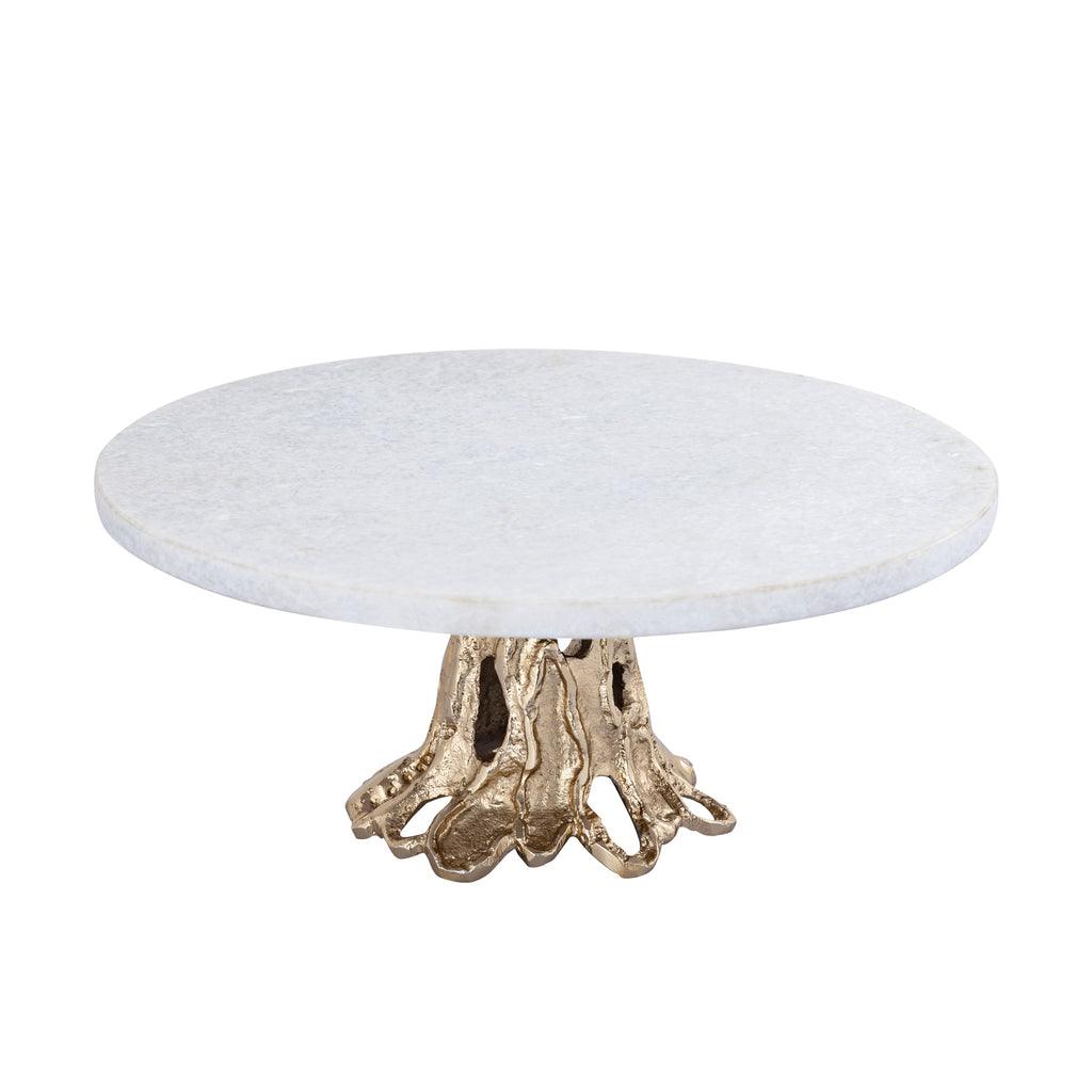 Wayson White Marble alu cake plate champagne base PTMD - Keukenaccessoire - PTMD - livinglovely.nl