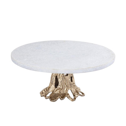 Wayson White Marble alu cake plate champagne base PTMD - Keukenaccessoire - PTMD - livinglovely.nl