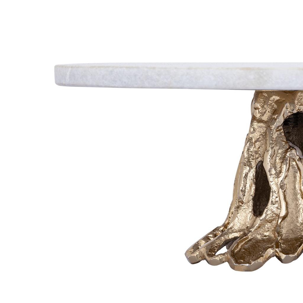 Wayson White Marble alu cake plate champagne base PTMD - Keukenaccessoire - PTMD - livinglovely.nl