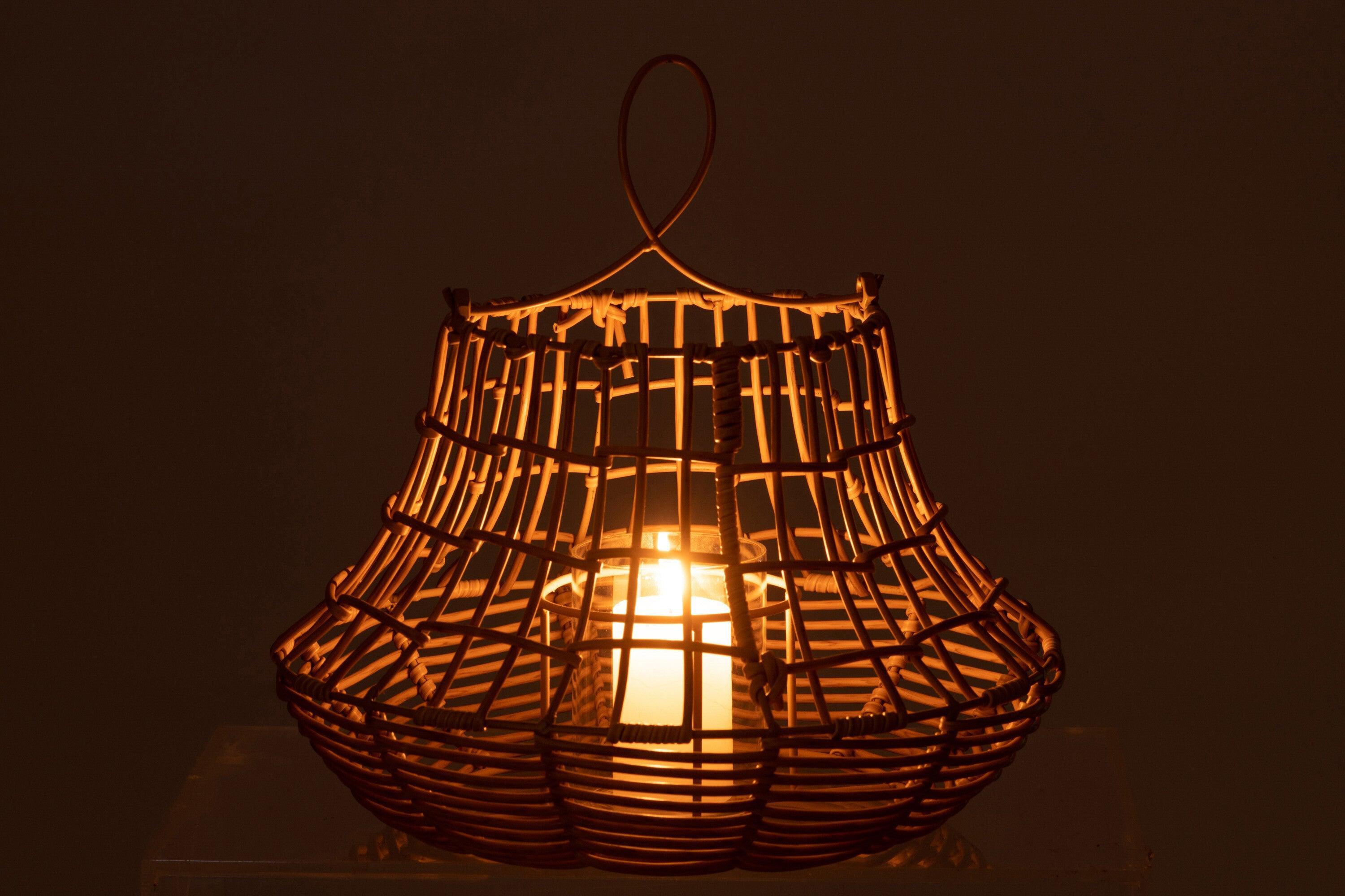 Windlicht Hangend Hoog Rattan Naturel - Buiten-divers - J-Line - livinglovely.nl