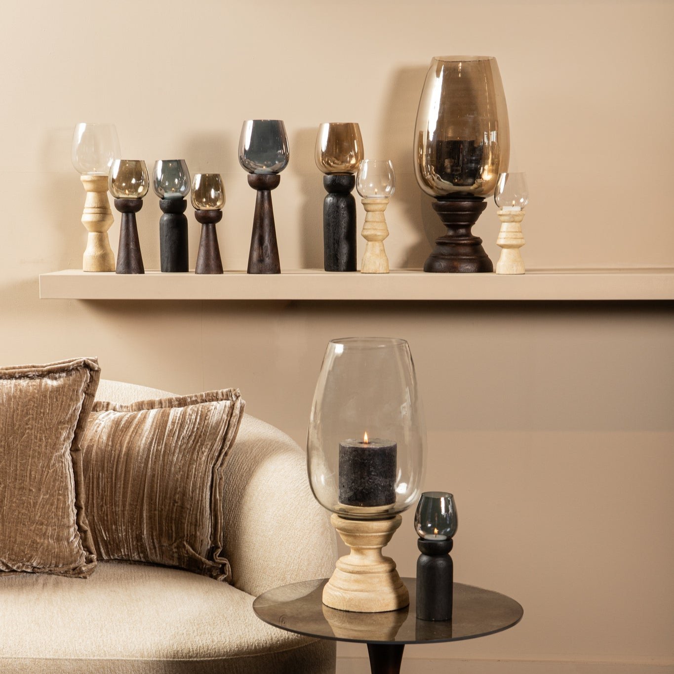 Windlicht Qez Mangohout Crème XL Ø20x44cm PTMD - Windlicht - PTMD - livinglovely.nl