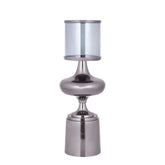 Windlicht Uvira Gunmetal Large van PTMD, aluminium met grijze gunmetal luster, op witte achtergrond