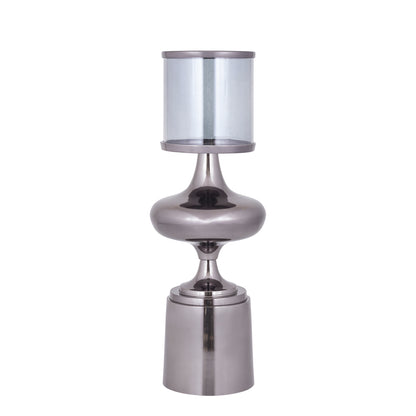 Windlicht Uvira Gunmetal Large van PTMD, aluminium met grijze gunmetal luster, op witte achtergrond