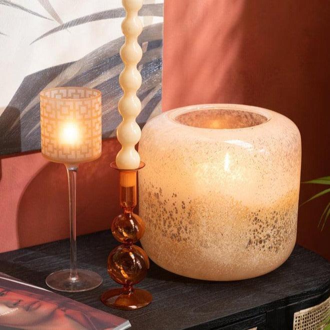 Windlicht/Vaas Opi Glas Bruin/Beige Large L25xB25xH24 cm - Windlicht - J-Line - livinglovely.nl