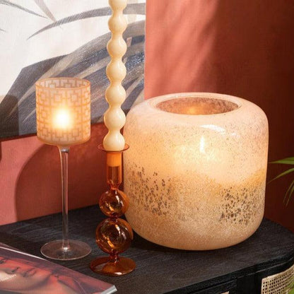 Windlicht/Vaas Opi Glas Bruin/Beige Large L25xB25xH24 cm - Windlicht - J-Line - livinglovely.nl