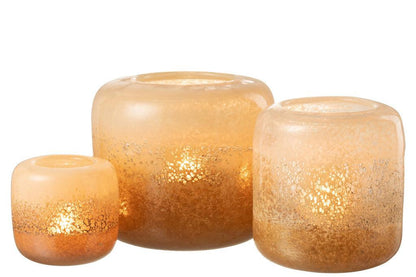 Windlicht/Vaas Opi Glas Bruin/Beige Large L25xB25xH24 cm - Windlicht - J-Line - livinglovely.nl