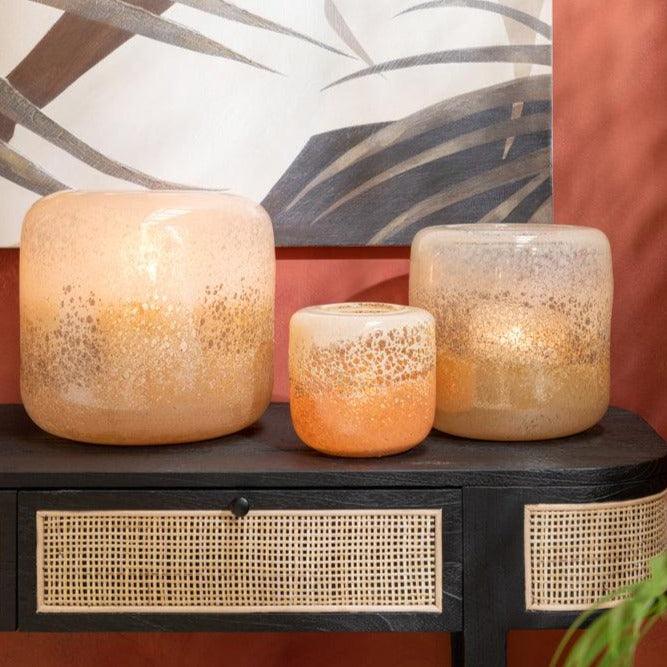 Windlicht/Vaas Opi Glas Bruin/Beige Large L25xB25xH24 cm - Windlicht - J-Line - livinglovely.nl