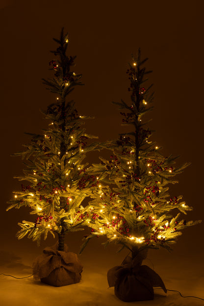 Xmas Tree+Jute Bag+Led Artificial Snow Green/Red Large - - J-Line - livinglovely.nl