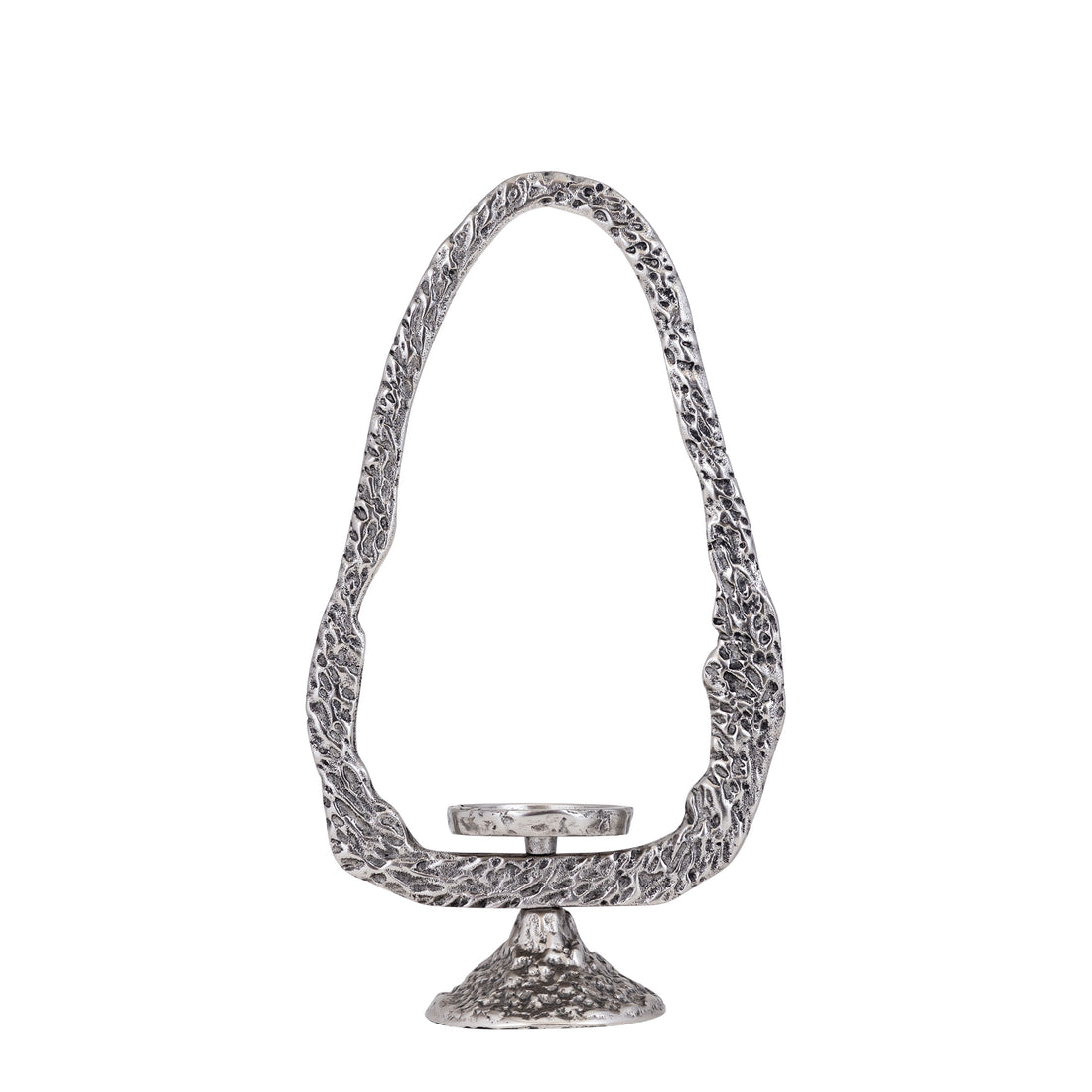 Yindee Gun Metal Casted Alu Oval Candle Holder L van PTMD, ovale kandelaar van gegoten aluminium op witte achtergrond