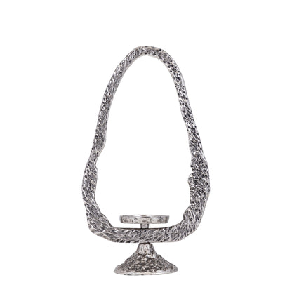 Yindee Gun Metal Casted Alu Oval Candle Holder L van PTMD, ovale kandelaar van gegoten aluminium op witte achtergrond