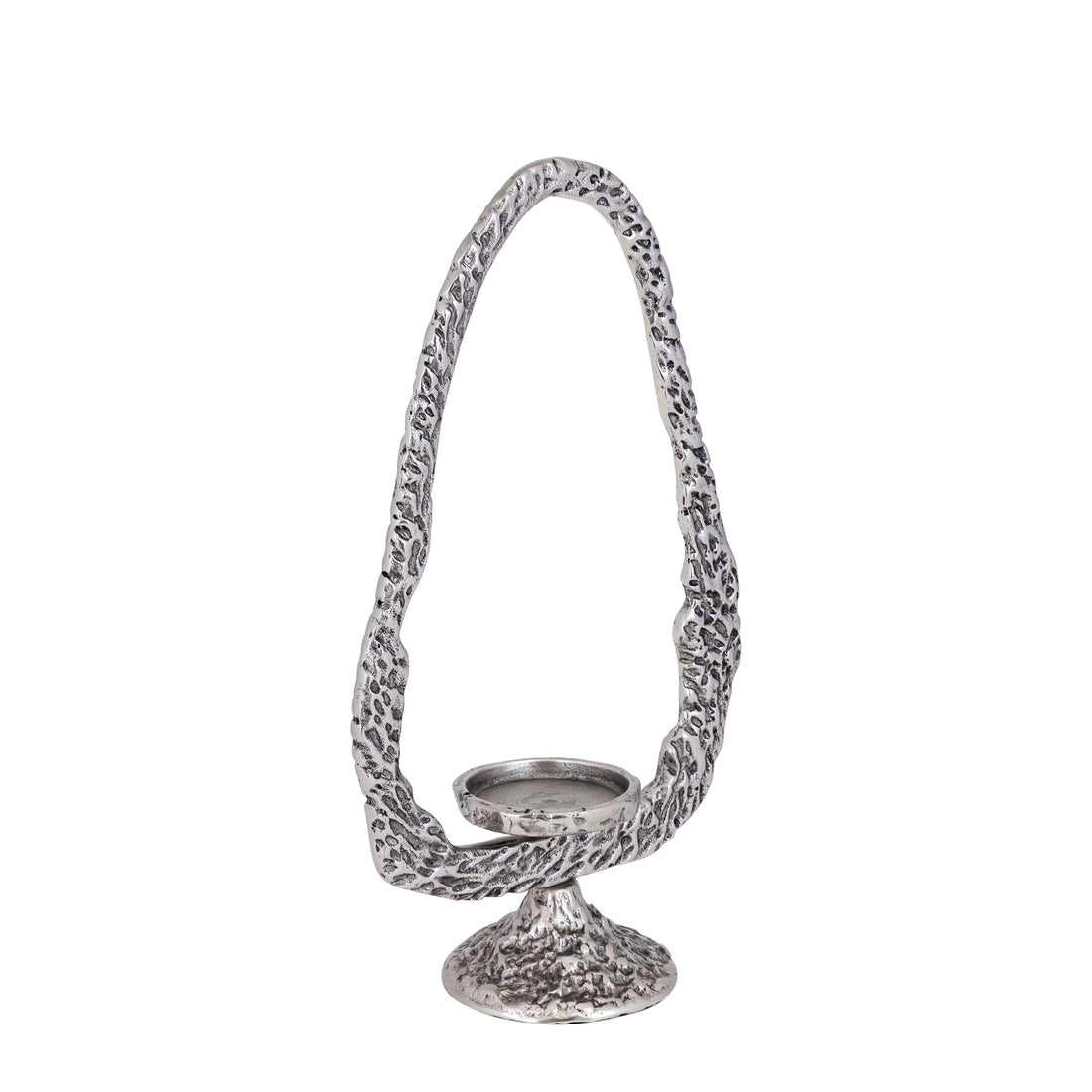 Yindee Gun Metal Casted Alu Oval Candle Holder L van PTMD, tweede aanzicht van de kandelaar op witte achtergrond