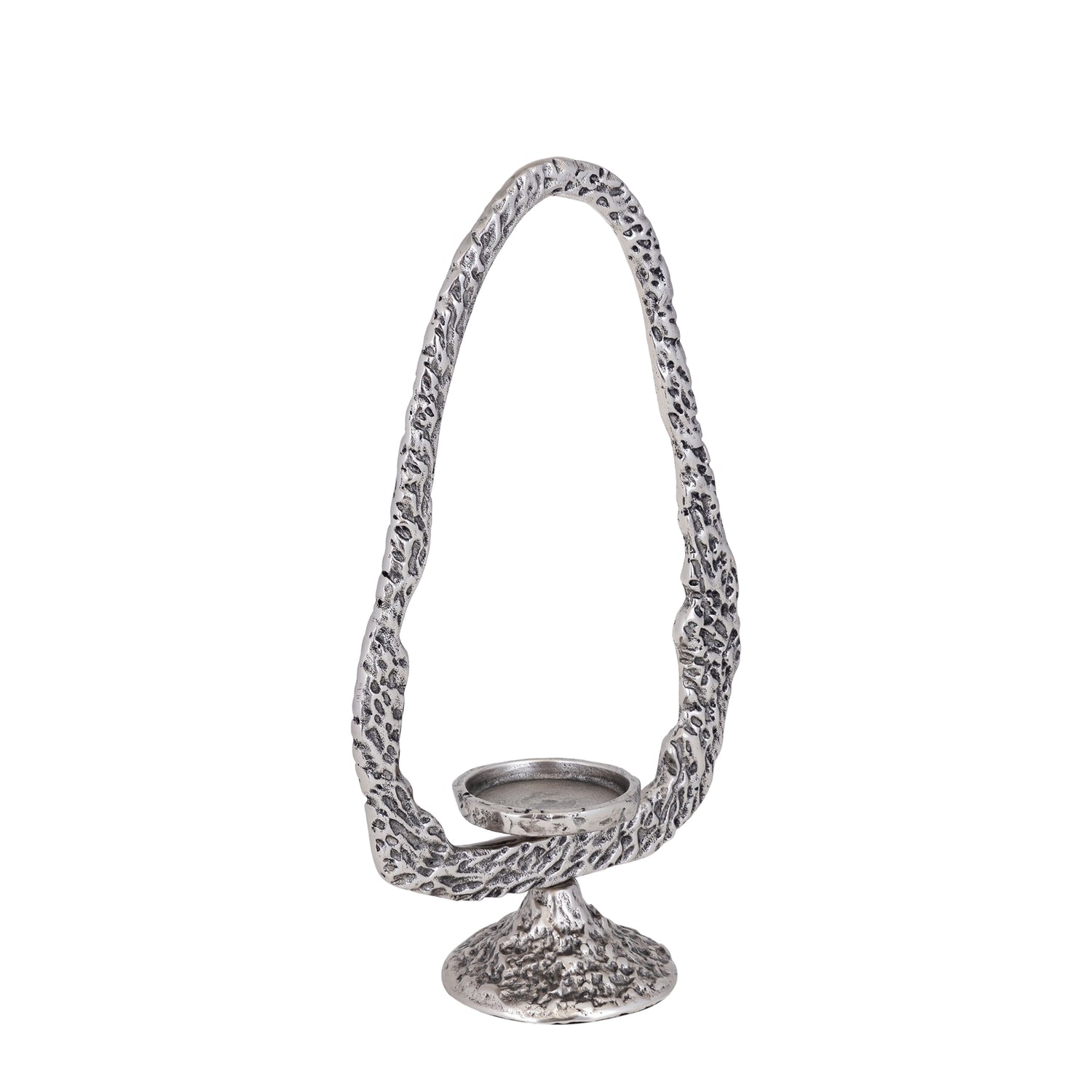Yindee Gun Metal Casted Alu Oval Candle Holder L van PTMD, tweede aanzicht van de kandelaar op witte achtergrond
