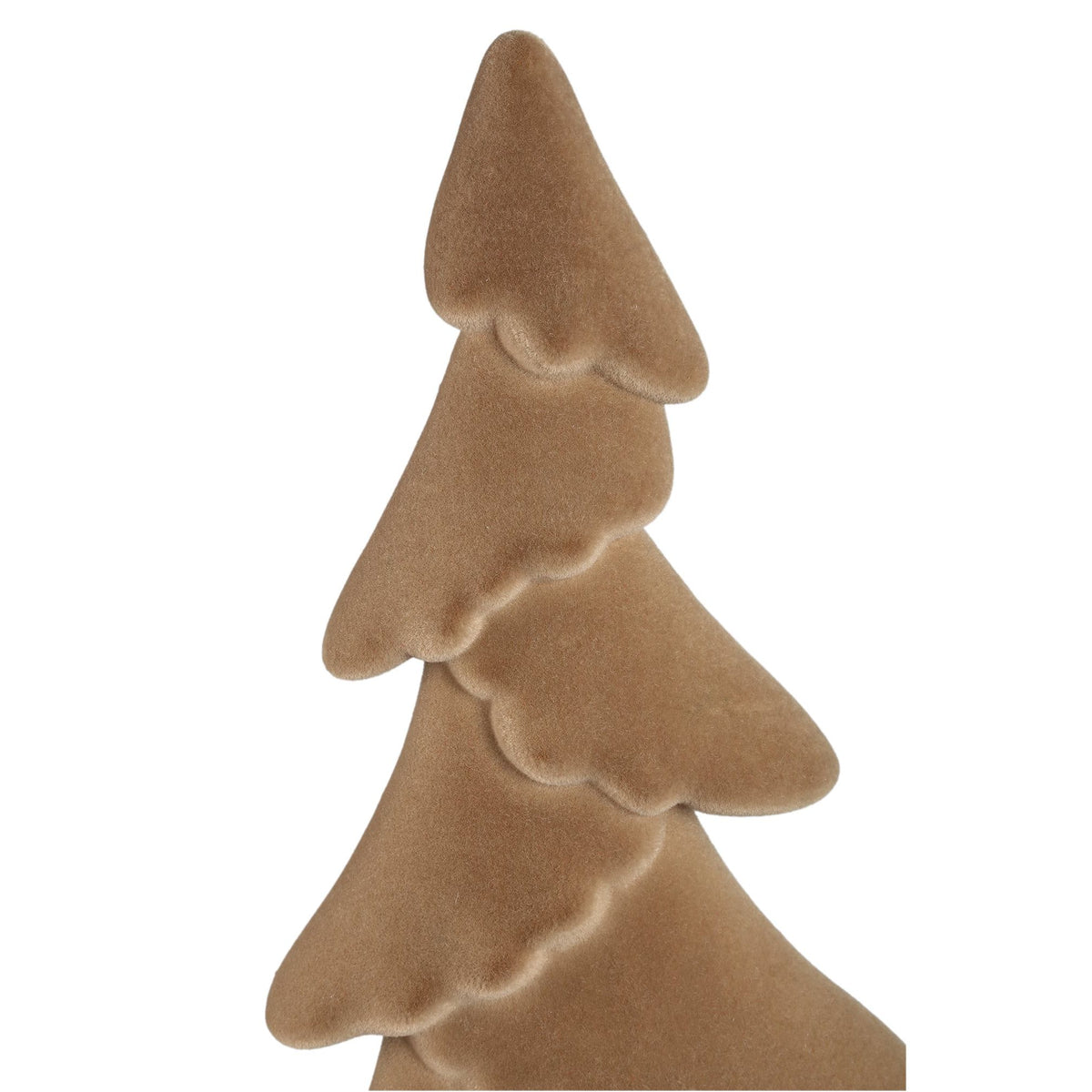 Yule Kerstboom Ovaal Beige Large van PTMD, detail van de fluwelen flocklaag van dichtbij