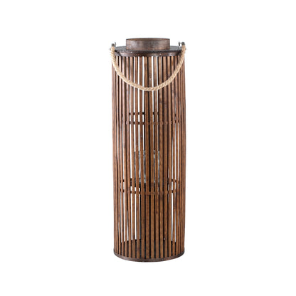 Zafria Brown Round Bamboo Lantern With Glass L PTMD - Lantaarn - PTMD - livinglovely.nl