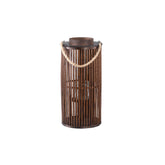 Zafria Brown Round Bamboo Lantern With Glass S PTMD - Lantaarn - PTMD - livinglovely.nl