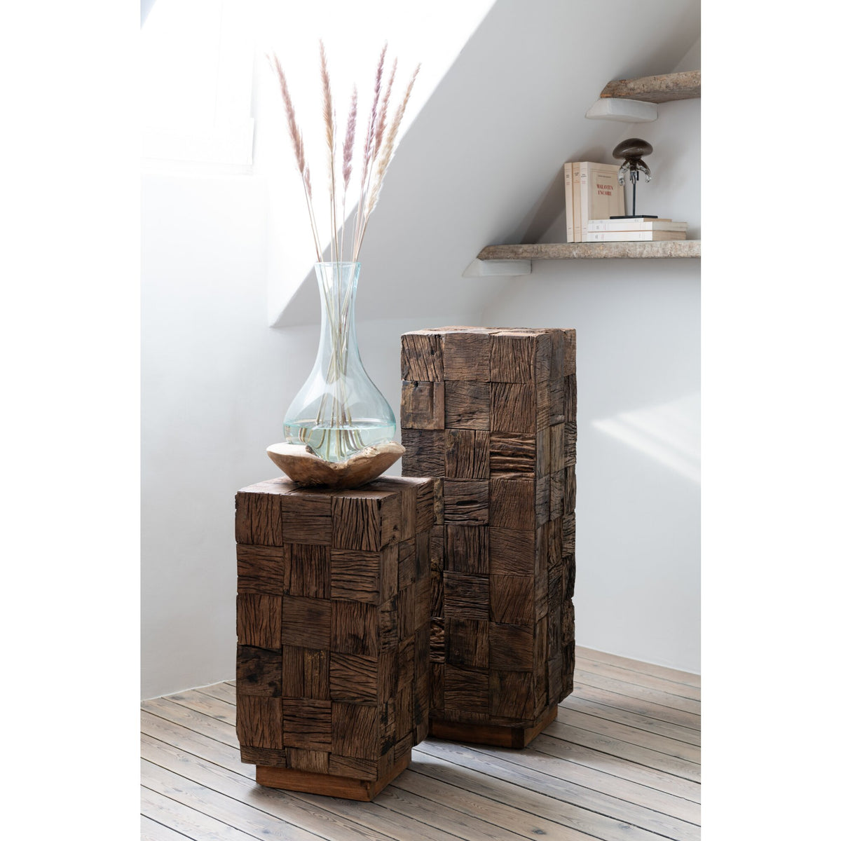 Zuil Gerecycled Hout Naturel Medium J-Line