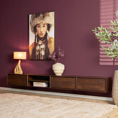 TV-meubel Ambiance Bruin 280cm van Starfurn, zwevend meubel van mangohout