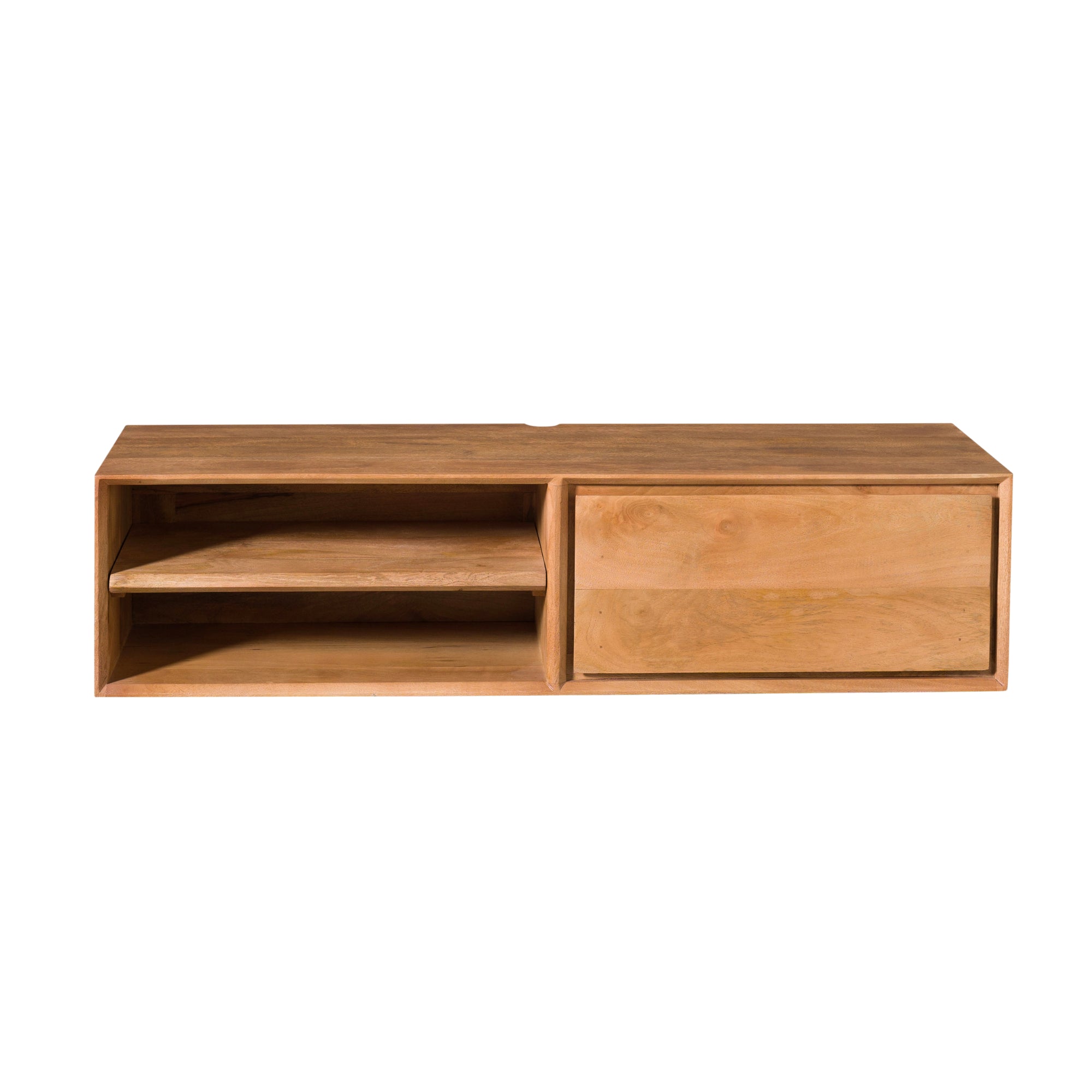 Zwevend TV-meubel Ambiance van Starfurn in naturel mangohout, 120 cm breed
